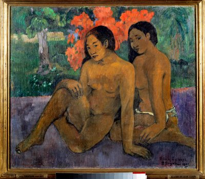 Ve vücutlarının altını Çıplak poz veren iki Tahitili. Paul Gauguin