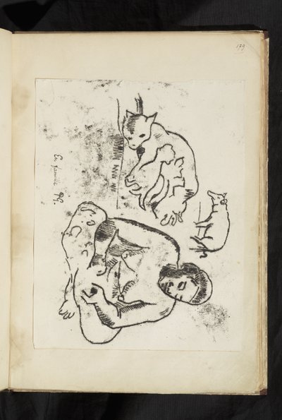 Avant et après - Oturan kadın, yavru kedi ve domuz ile kedi by Paul Gauguin