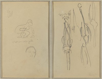 Çömelmiş Maymun ve Adamın Başı; Kemikler ve Kaslar [verso] by Paul Gauguin