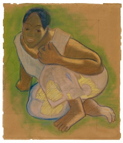 Çömelmiş Tahiti Kadını (Nafea faa ipoipo [Ne Zaman Evleneceksin?] tablosuyla ilgili) by Paul Gauguin