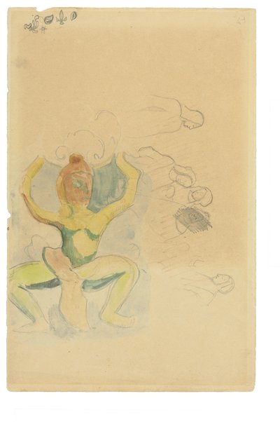 Danse maori (kağıt üzerine suluboya ve kurşun kalem) by Paul Gauguin