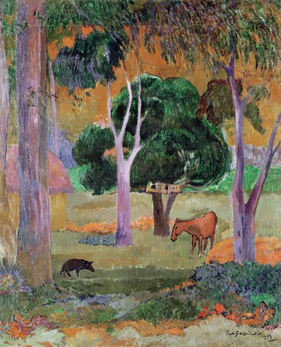 Dominik Manzarası veya Domuz ve Atlı Manzara, 1903 by Paul Gauguin