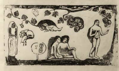 Kadınlar, hayvanlar ve yapraklar by Paul Gauguin