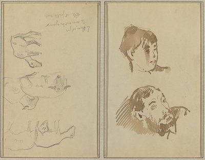 Beş Koyun; Bir Kadının Başı ve Sakallı Bir Adamın Başı [rekto] by Paul Gauguin