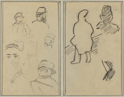 Askerler ve Bir Kadının Yüzü Üzerine Beş Çalışma; İki Figür [rekto] by Paul Gauguin