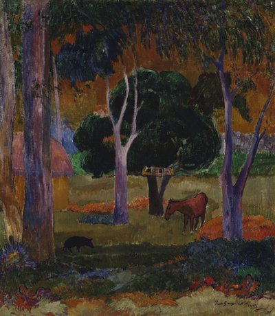 Domuz ve Atlı Hiva Oa Manzarası by Paul Gauguin