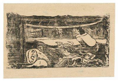 Geç Ahşap Blok Baskılar Süitinden Tahiti Kulübesinin İçi by Paul Gauguin
