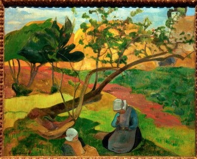 İki Breton kadınla manzara by Paul Gauguin