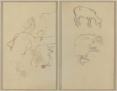 Piyano Çalan Adam; İki Koyun [verso] by Paul Gauguin