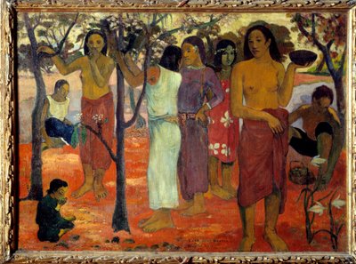 Nef nef mahana (Lezzetli Günler). Bir bahçede Tahiti kadınları. Paul Gauguin