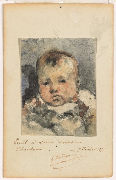 Bir çocuğun portresi, 7 Şubat 1875 (orijinal bir kartvizit üzerine kağıt üzerine suluboya) by Paul Gauguin