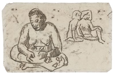 Oturan Kadın (Sister of Charity tablosuyla ilgili), c.1902 (fildişi dokuma kağıt üzerine siyah mürekkeple transfer çizimi) by Paul Gauguin