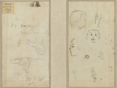 Oturan Figür ve İnek; Bir Çocuğun Kafasının Üç Çalışması by Paul Gauguin