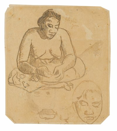 Oturan Tahiti Kadını (rekto); Ayakta Tahiti Kadını (verso) by Paul Gauguin