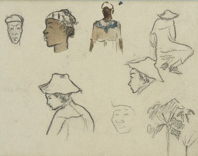 Figürlerin ve Yaprakların Eskizleri by Paul Gauguin