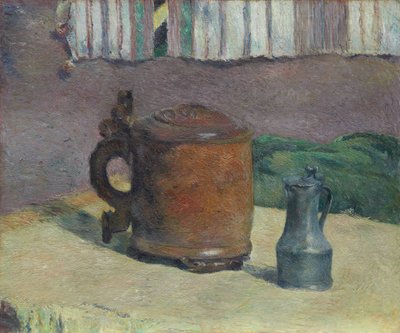 Natürmort: Ahşap Tankard ve Metal Sürahi by Paul Gauguin