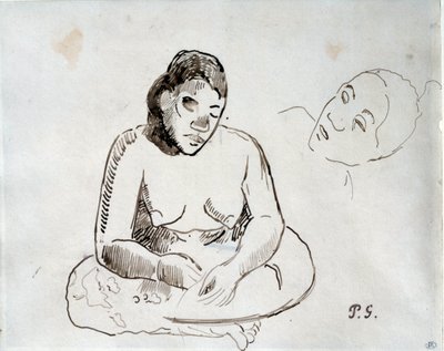 Tahitili kadın oturan Paul Gauguin (1848-1903) tarafından mürekkep çalışması 19. yüzyıl Paris, Louvre Müzesi by Paul Gauguin