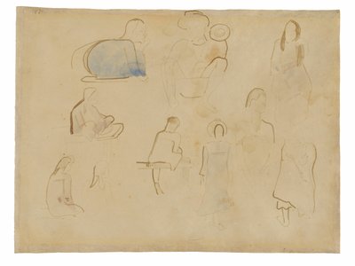 Tahiti Figürlerinin On Çalışması by Paul Gauguin
