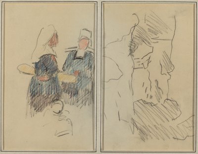 İki Breton Kadın; Manzara [rekto] by Paul Gauguin