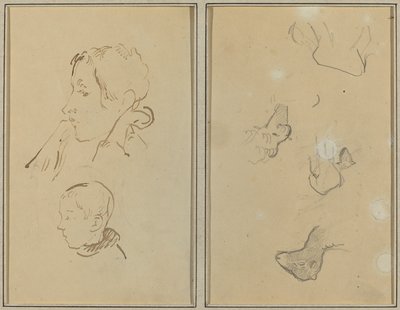 İki Kafa; Koyun Çalışmaları [rekto] by Paul Gauguin
