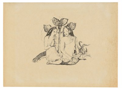 İki Maori Kadını Çömelmiş by Paul Gauguin