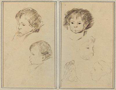 Bir Çocuğun Kafasına İlişkin İki Çalışma; Bir Çocuğun Kafası, Profildeki Bir Kadın ve Bir Hayvanla Güreşen Bir Adamın İki Çalışması [rekto] by Paul Gauguin
