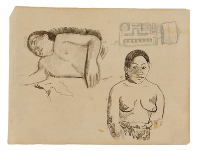 İki Tahitili Kadın ve Bir Marquesan Kulak Tıkacı by Paul Gauguin
