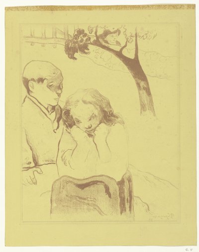Bir adamla oturan üzgün kadın İnsan acısı sefil insanlar by Paul Gauguin