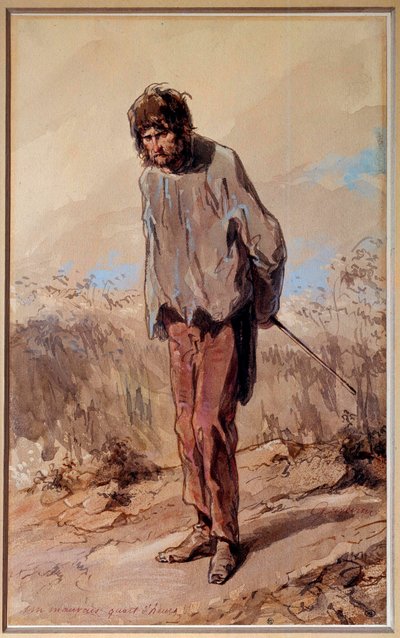 Kötü bir 15 dakika Bir mahkumun darağacı var. Paul Gavarni (1804-1866) tarafından suluboya ve guaj by Paul Gavarni