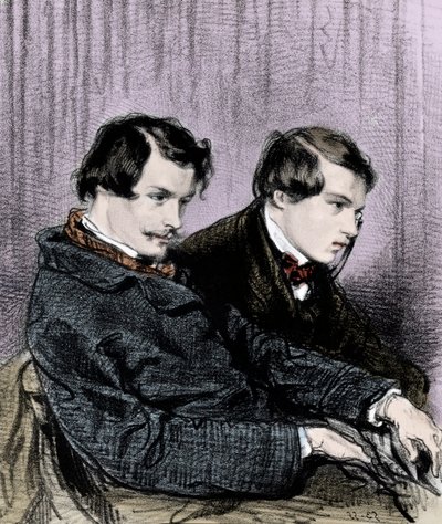 Goncourt kardeşler - Edmond de Goncourt (1822-1886) ve Jules de Goncourt (1830-1870) tiyatroda bir kutuda by Paul Gavarni