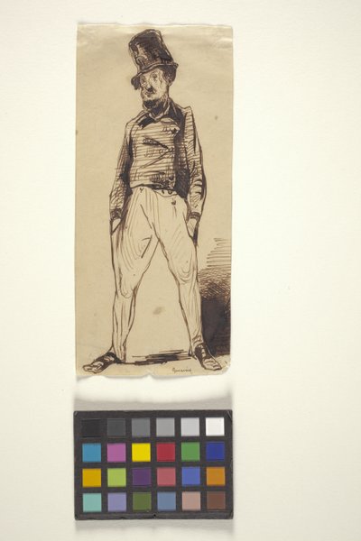 Elleri Cebinde Adam (kirli beyaz kağıt üzerine kalem ve mürekkep) by Paul Gavarni