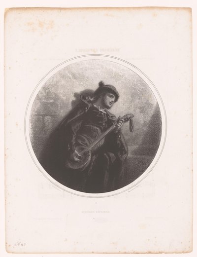 Banjolu adam şarkı söylüyor ve serenat çalıyor. Serenade Espagnole (nesne üzerindeki başlık) Jeanne Gavarni