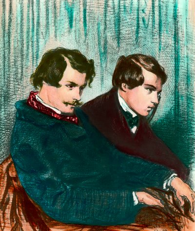 Edmond Goncourt (1822-1896) ve Jules Goncourt (1830-1870) kardeş yazarların portresi. Paul Gavarni