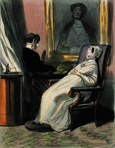 Annesi ile hamile kadın (renkli taş) by Paul Gavarni