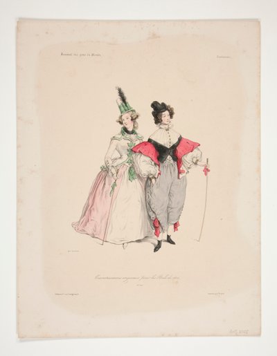 1834 topları için TRAVESTISSEMENS (sic) ORİJİNALLERİ. No. 2 ve 3. by Paul Gavarni