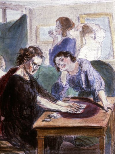 Eski loretler, Paris'te falcı, 19. yüzyılın ortaları (litografi) by Paul Gavarni