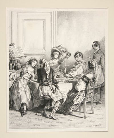 Öğle yemeği, şafakta. by Paul Gavarni