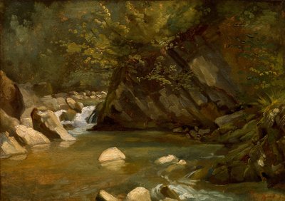 Woodland Stream, c.1840 (tuval üzerine yağlıboya) by Paul Huet