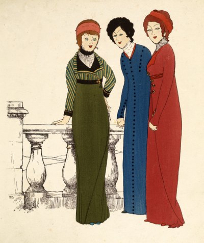 Elbiseli üç bayan (renkli litografi) by Paul Iribe