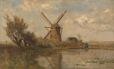 Bir gölet üzerinde yel değirmeni by Paul Joseph Constantin Gabriël (signed by artist)