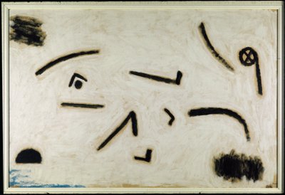 İsimsiz (siyah zemin üzerine işaretler), C.1940 (kağıt üzerine renkli ve yapışkanlı) by Paul Klee