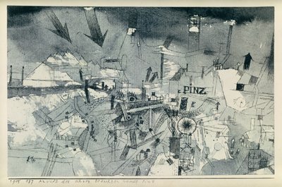 Şiddetle tehdit altındaki Pintz şehrinin görünümü by Paul Klee