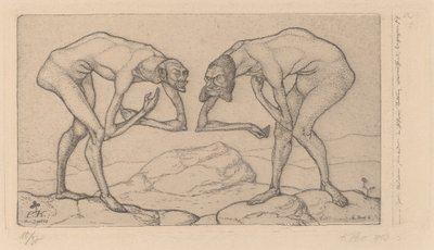 Birbirlerinin daha yüksek rütbede olduğuna inanan iki adam karşılaşır (İki Adam Buluşur, Her Biri Diğerinin Daha Yüksek Derecede Olduğuna İnanır) by Paul Klee