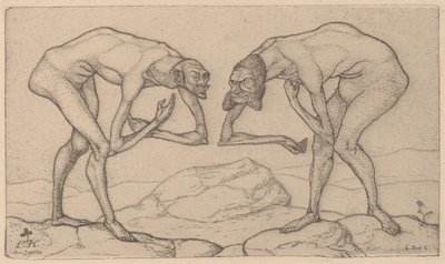 Birbirlerinin daha yüksek bir konumda olduğunu varsayan iki adam, Two Men Meet ile tanışır..., 1903. by Paul Klee