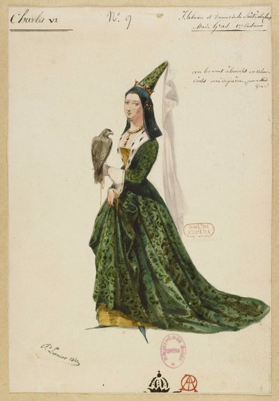 Bavyeralı Isabella. Fromental Halévy'nin 1843 tarihli Charles VI operası için kostüm tasarımı. by Paul Lormier