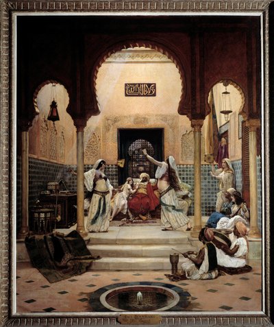 Doğulu dansçılar (göbek) bir paşanın dikkatini dağıtan bir haremde. Paul Bouchard (1853-1937) 1893 Güneş tarafından yapılan resim. 1,6x1,3 m Paris, Orsay Müzesi. Dikkatli olmak! Bu çalışmanın kullanımı, bir üçüncü taraf yetkilendirme talebine veya ek ücret by Paul Louis Bouchard