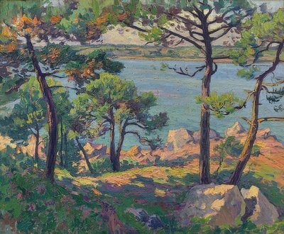 Trieux Nehri üzerindeki çam ağaçları. 1913 by Paul Madeline