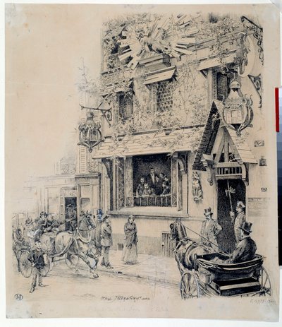 Cabaret du Chat Noir girişinin görünümü. Paul Merwart (1855-1902) tarafından mürekkep çizimi 19. yüzyıl Paris, Musee Carnavalet by Paul Merwart