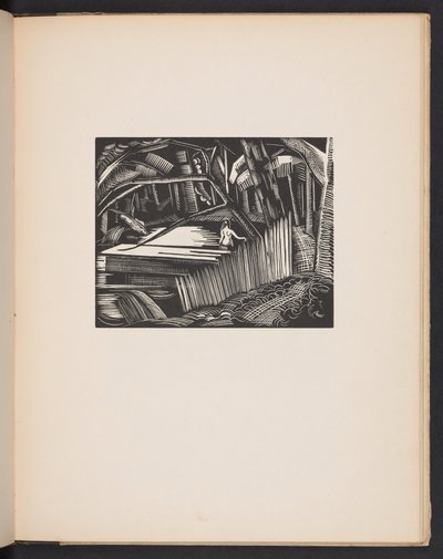 Karanlık Göl, "Yerler "den bir illüstrasyon. Paul Nash tarafından tasarlanan ve gravürlenen tahta bloklardan çoğaltılan 7 baskı, düzyazı illüstrasyonlarla birlikte". Londra, William Heinemann, son sayfa by Paul Nash