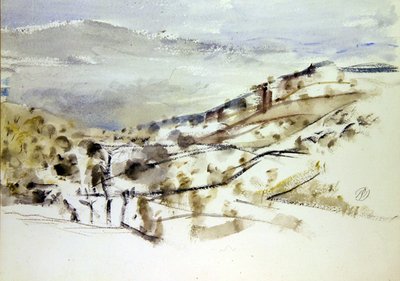 Peyzaj Yükselen, No. 3 (kağıt üzerine suluboya ve tebeşir) by Paul Nash